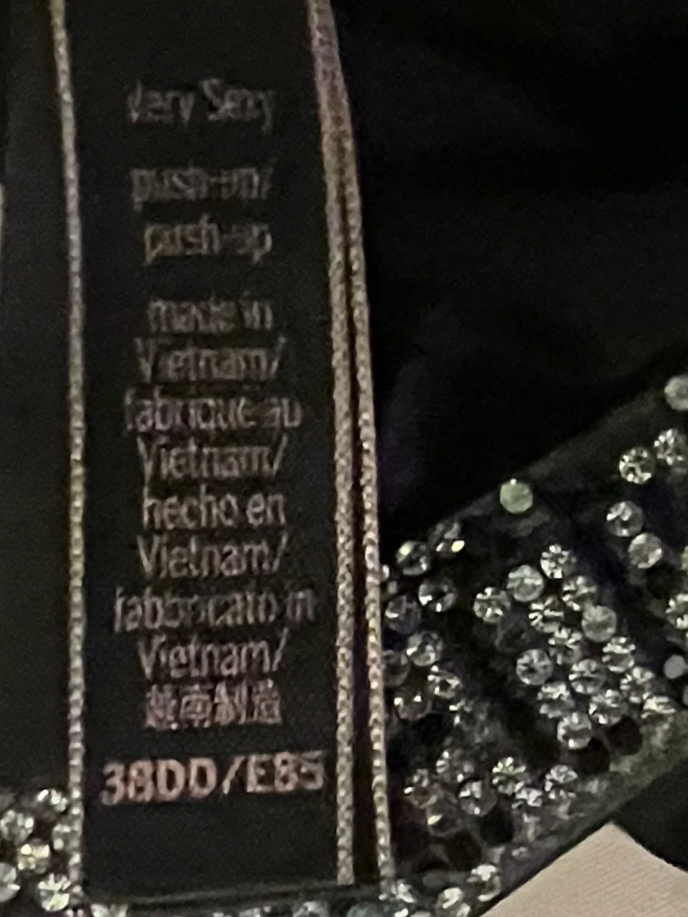 Victoria’s Secret Very Sexy Rhinestone Bra 36DD & Garter Belt M/L Black